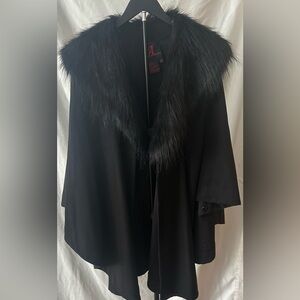 Adrienne Landau Black Cape with Faux Fur Trim